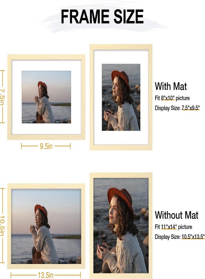 Vittanly إطار صور فيتانلي مقاس 11×14 بوصة، لعرض صور مقاس 8×10 بوصة مع حافة داخلية أو 11×14 بوصة بدون حافة داخلية، مصنوع من الخشب المصنّع مع زجاج شبكي مقاوم للكسر، إطار صور للتعليق على الحائط، لون طبيعي، عبوة واحدة - Image 5